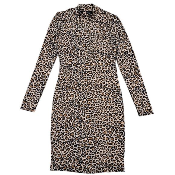Bardot Mock Neck Animal Print Cheetah Bodycon Dress Size XS Brown/Tan - Picture 1 of 13